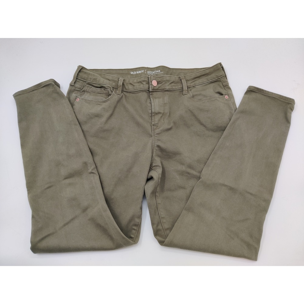 Old Navy Rockstar Mid-Rise Skinny Jeans Olive Green Womens 14 Regular Regular